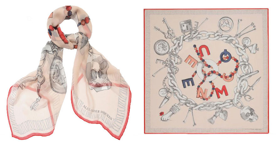 Pick up an Alexander McQueen scarf for the cool Seattle nights. Easy to pack or perfect to wear on the plane, $385. 